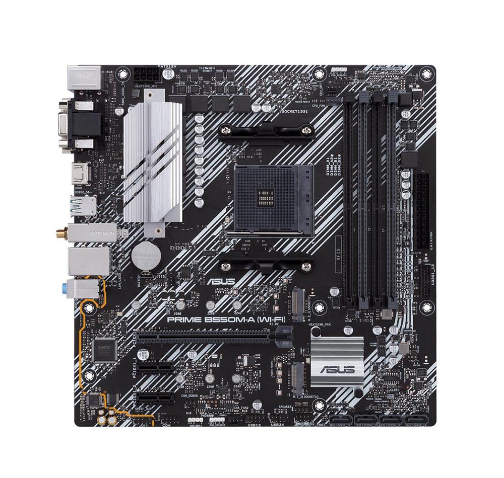 90MB14D0-M0EAY0 ASUS PRIME B550M-A (WI-FI) Socket AM4 AMD B550 Chipset AMD Ryzen 5000/5000 G-Series/ 4000 G-Series/ 3000 Series Processors Support DDR4 4x DIMM 4x SATA 6.0Gb/s Micro-ATX Motherboard (Refurbished)