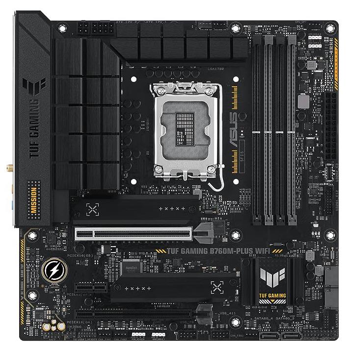 90MB1ET0-M0AAY0 ASUS TUF GAMING B760M-PLUS WIFI Socket LGA 1700 Intel B760 Chipset 13th/12th Generation Core Pentium Gold / Celeron Processors Support DDR5 4x DIMM 4x SATA 6.0Gb/s Micro-ATX Motherboard (Refurbished)