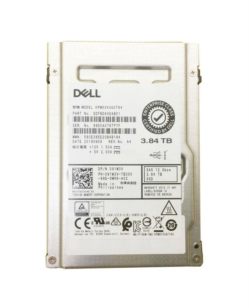 91W3V Dell 3.84TB SAS 12Gbps 512e 2.5-inch Internal Solid State Drive (SSD)