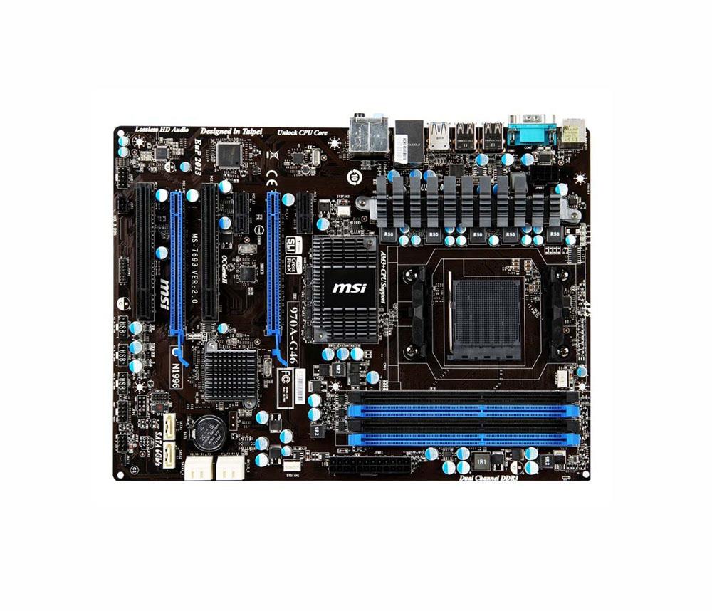 970A-G46 MSI Socket AM3+ AMD 970/ SB950 Chipset AMD Phenom II/ Phenom II X3/ Phenom II X2/ Phenom II X4/ Phenom II X6 Processors Support DDR3 4x DIMM 6x SATA 6.0Gb/s ATX Motherboard (Refurbished)