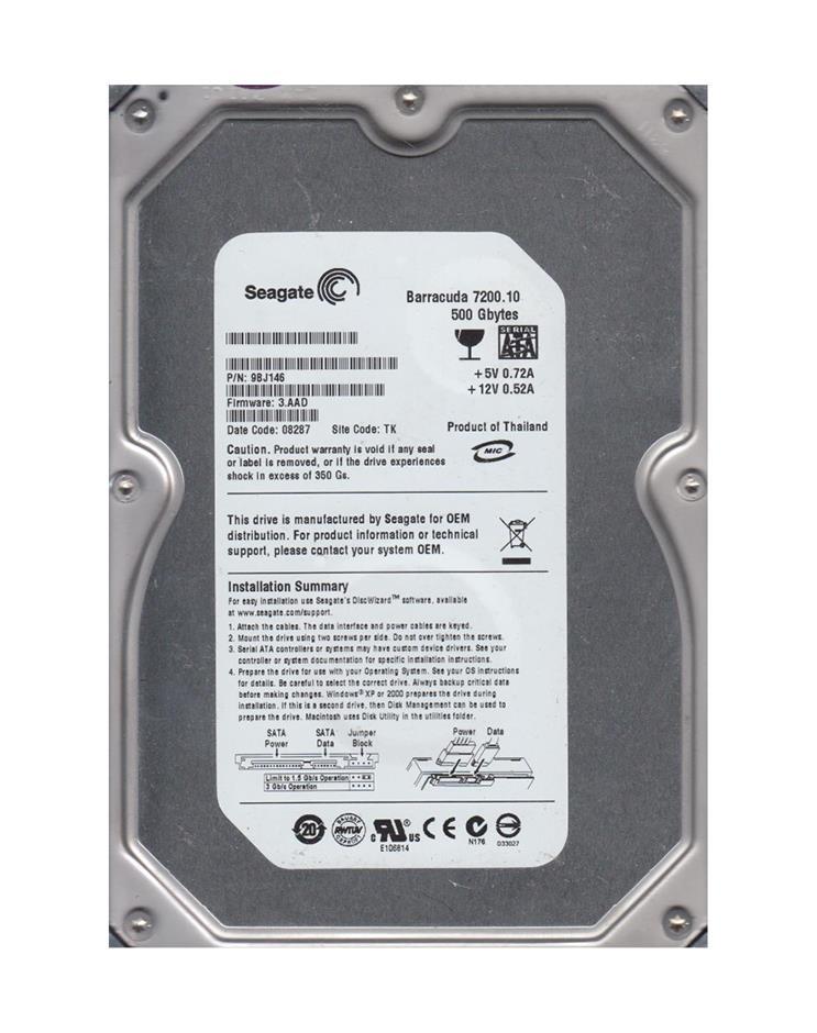9BJ146-022 Seagate Barracuda 7200.10 500GB 7200RPM SATA 3Gbps 16MB Cache 3.5-inch Internal Hard Drive