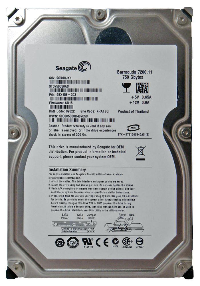 9BX156-303 Seagate Barracuda 7200.11 750GB 7200RPM SATA 3Gbps 32MB Cache 3.5-inch Internal Hard Drive