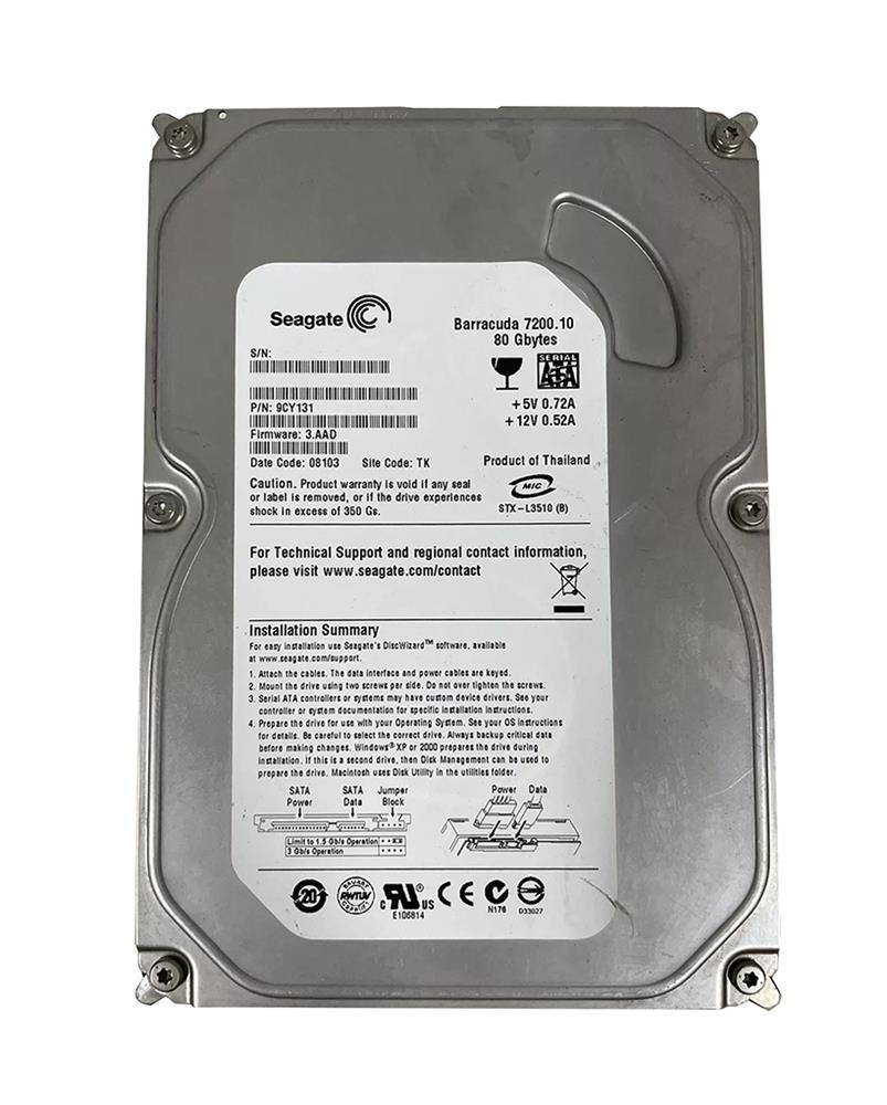 9CY131-305 Seagate Barracuda 7200.10 80GB 7200RPM SATA 3Gbps 8MB Cache 3.5-inch Internal Hard Drive