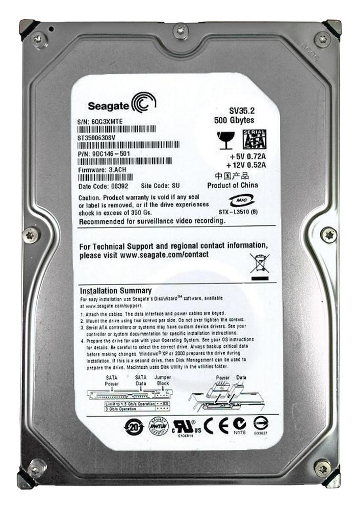 9DC146-501 Seagate SV35.2 500GB 7200RPM SATA 3Gbps 16MB Cache 3.5-inch Internal Hard Drive