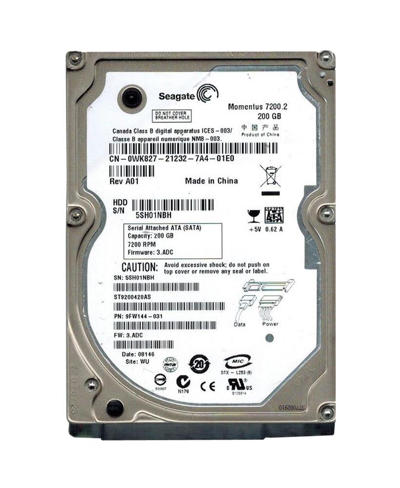 9FW144-031 Seagate Momentus 7200.2 200GB 7200RPM SATA 3Gbps 16MB Cache 2.5-inch Internal Hard Drive