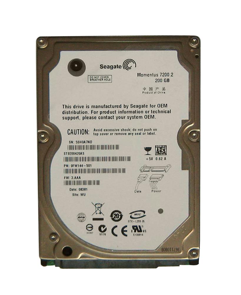 9FW144-501 Seagate Momentus 7200.2 200GB 7200RPM SATA 3Gbps 16MB Cache 2.5-inch Internal Hard Drive