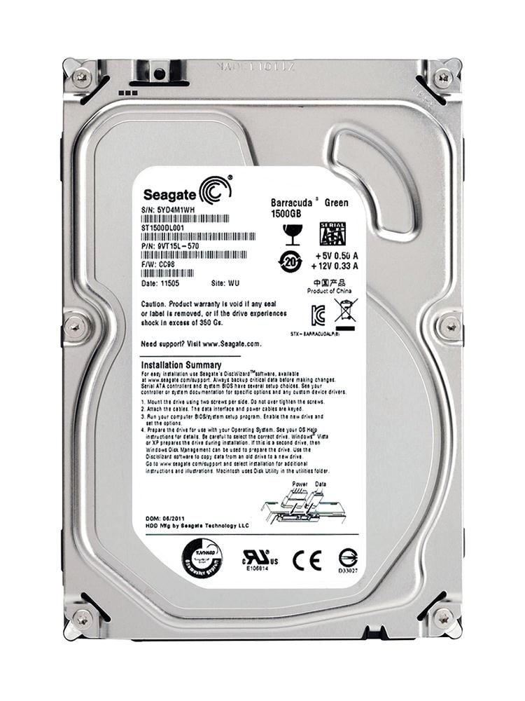 9VT15L-570 Seagate Barracuda Green 1.5TB 5900RPM SATA 6Gbps 64MB Cache 3.5-inch Internal Hard Drive