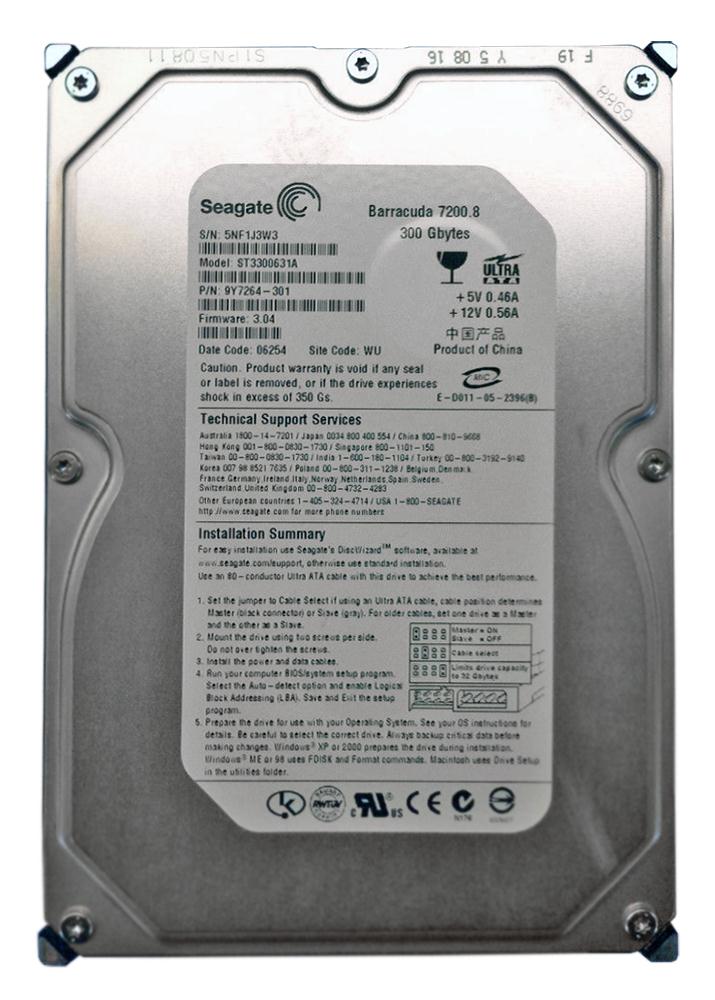 9Y7264-301 Seagate Barracuda 7200.8 300GB 7200RPM ATA-100 16MB Cache 3.5-inch Internal Hard Drive