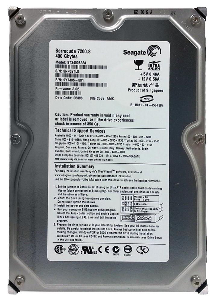 9Y7485-301 Seagate Barracuda 7200.8 400GB 7200RPM ATA-100 8MB Cache 3.5-inch Internal Hard Drive