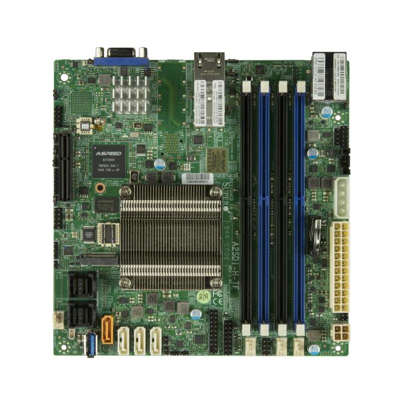 A2SDi-H-TF SuperMicro Socket BGA1310 System On Chipset Intel Atom C3758 Processors Support DDR4 4x DIMM 12x SATA3 6.0Gb/s Mini-ITX Motherboard (Refurbished)