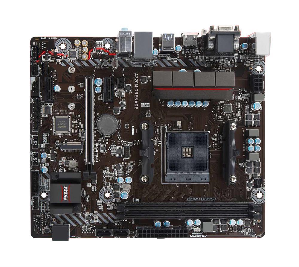 A320MGRENADE MSI A320M GRENADE Socket AM4 AMD A320 Chipset AMD Ryzen/ 7th Generation A-Series/ Athlon Processors Support DDR4 2x DIMM 4x SATA 6.0Gb/s Micro-ATX Motherboard (Refurbished)