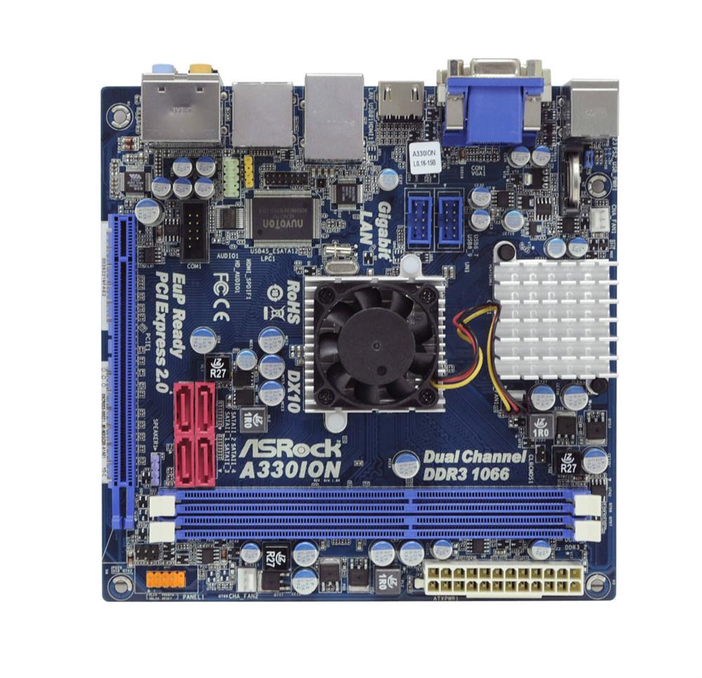 A330ION ASRock Nvidia MCP7A-ION Chipset Intel Atom 330 Processors Support DDR3 2x DIMM 4x SATA 3.0Gb/s Mini-ITX Motherboard (Refurbished)