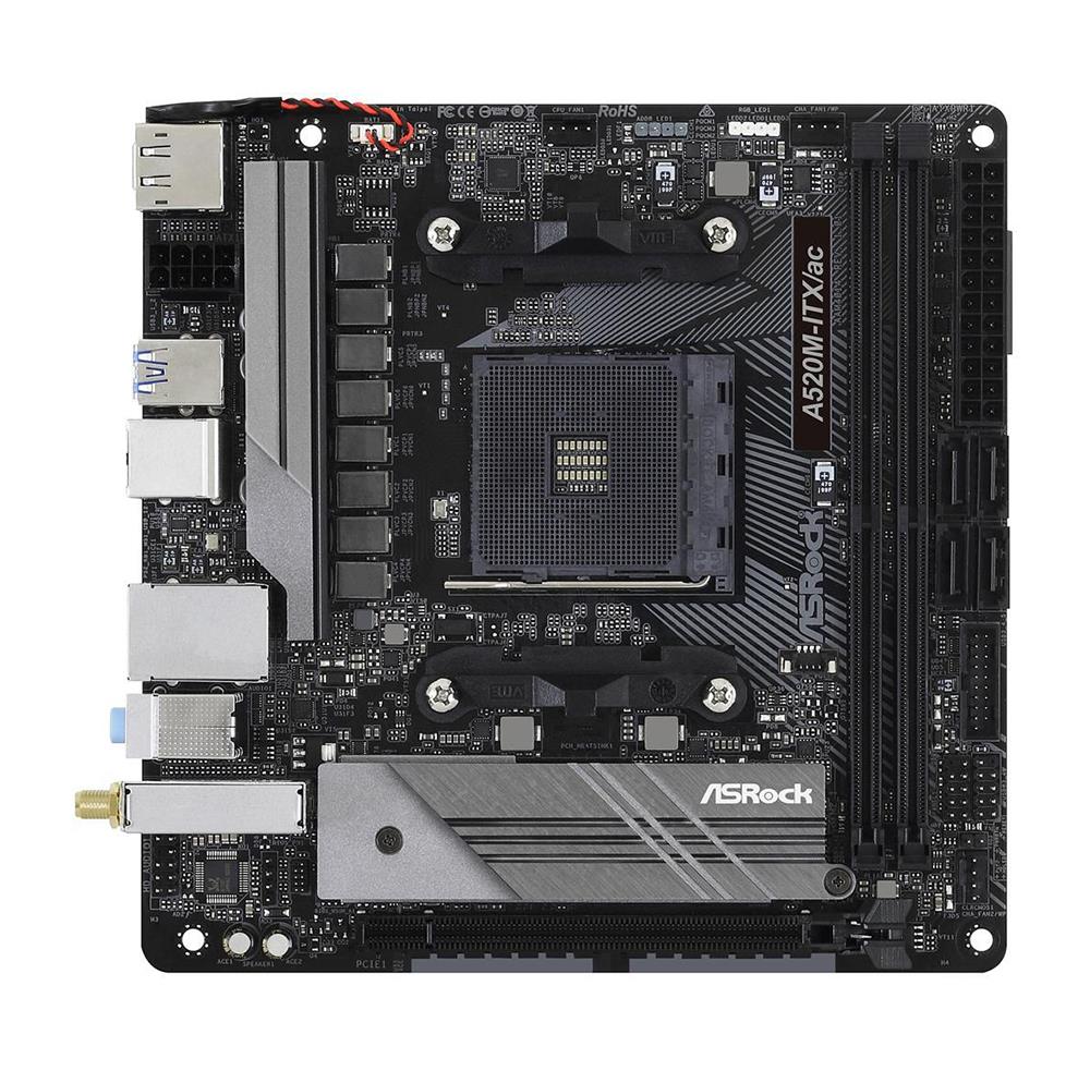 A520M-ITX/ac ASRock Socket AM4 AMD A520 Chipset AMD Ryzen 3000, 4000 G-Series / 5000 And 5000 G-Series Desktop Processors Support DDR4 2x DIMM 4x SATA3 6.0Gb/s Mini-ITX Motherboard (Refurbished)