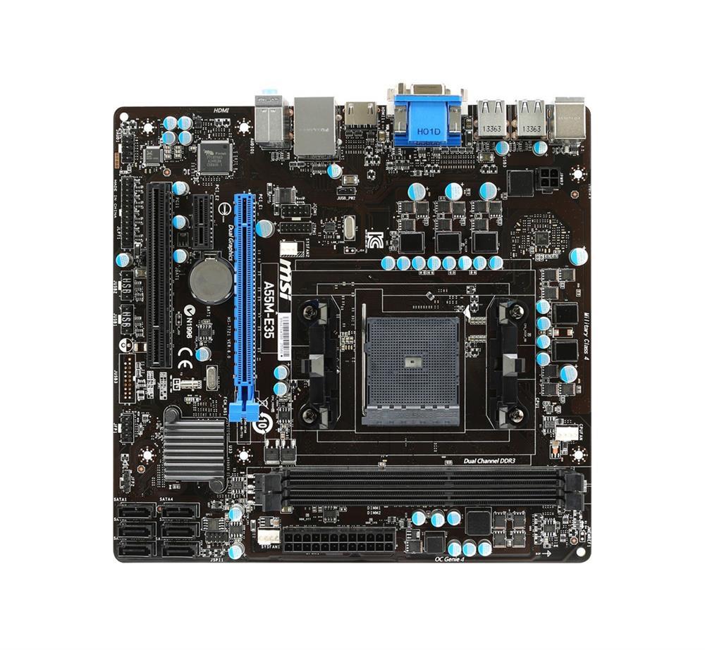 A55M-E35-PB-R MSI A55M-E35 Socket FM2+/FM2 AMD A55 Chipset AMD Athlon/A-Series Processors Support DDR3 2x DIMM 6x SATA 3.0Gb/s Micro-ATX Motherboard (Refurbished)