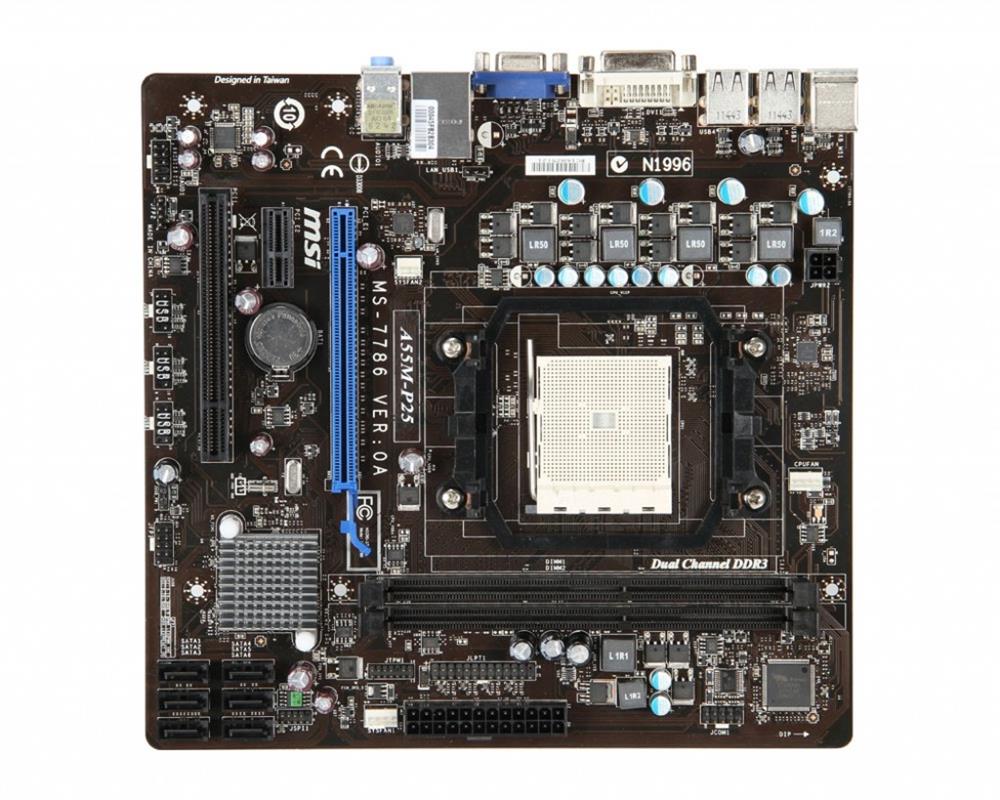 A55M-P25 MSI Socket FM1 AMD A55 Chipset AMD Liano APU Processors Support DDR3 2x DIMM 2x SATA 6.0Gb/s Micro-ATX Motherboard (Refurbished)