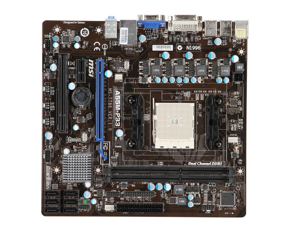 A55M-P33-R MSI Socket FM1 AMD A55 Chipset AMD Athlon II X4/ Athlon II X4/ AMD A8,A6,A4 Series / AMD E2-Series Processors Support DDR3 2x DIMM 6x SATA 3.0Gb/s Micro-ATX Motherboard (Refurbished)