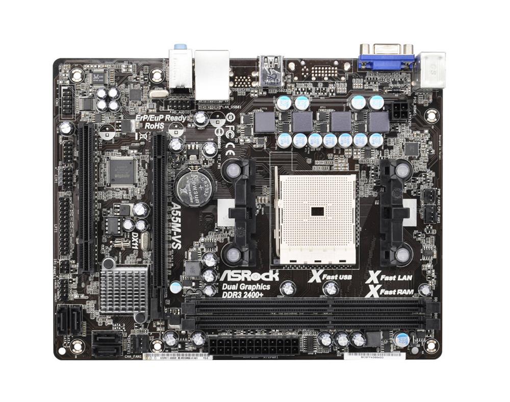 A55M-VS ASRock Socket FM1 AMD A55 Chipset 100W Processors Support DDR3 2x DIMM 4x SATA2 3.0Gb/s Micro-ATX Motherboard (Refurbished)