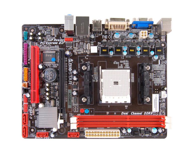 A55MD2 Biostar Socket FM2 AMD A55 Chipset AMD A-Series/ AMD E2-Series/ AMD Athlon II X4 Processors Support DDR3 2x DIMM 4x SATA2 3.0Gb/s Micro-ATX Motherboard (Refurbished)