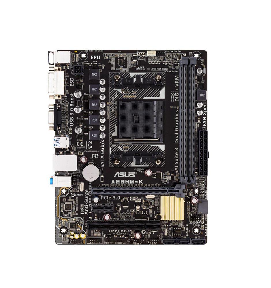 A68HM-K-A1 ASUS A68HM-K Socket FM2+ AMD A68H Chipset AMD Athlon/ AMD A-Series Processors Support DDR3 2x DIMM 4x SATA 6.0G/s Micro-ATX Motherboard (Refurbished)