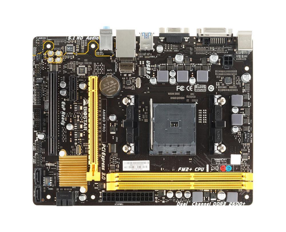 A68MD PRO Biostar Socket FM2+/FM2 AMD A70M Chipset AMD A10/ A8/ A6/ A4/ E2/ AMD Athlon II X4 Processors Support DDR3 2x DIMM 4x SATA3 6.0Gb/s Micro-ATX Motherboard (Refurbished)