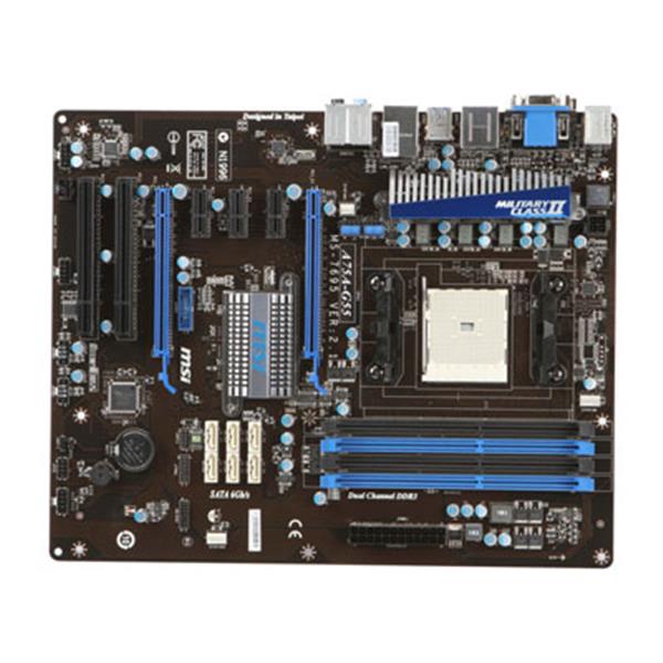 A75A-G55-A1 MSI A75A-G55 Socket FM1 AMD A75 Chipset AMD LIano APU Processors Supported DDR3 4x DIMM 6x SATA 6.0Gb/s ATX Motherboard (Refurbished)