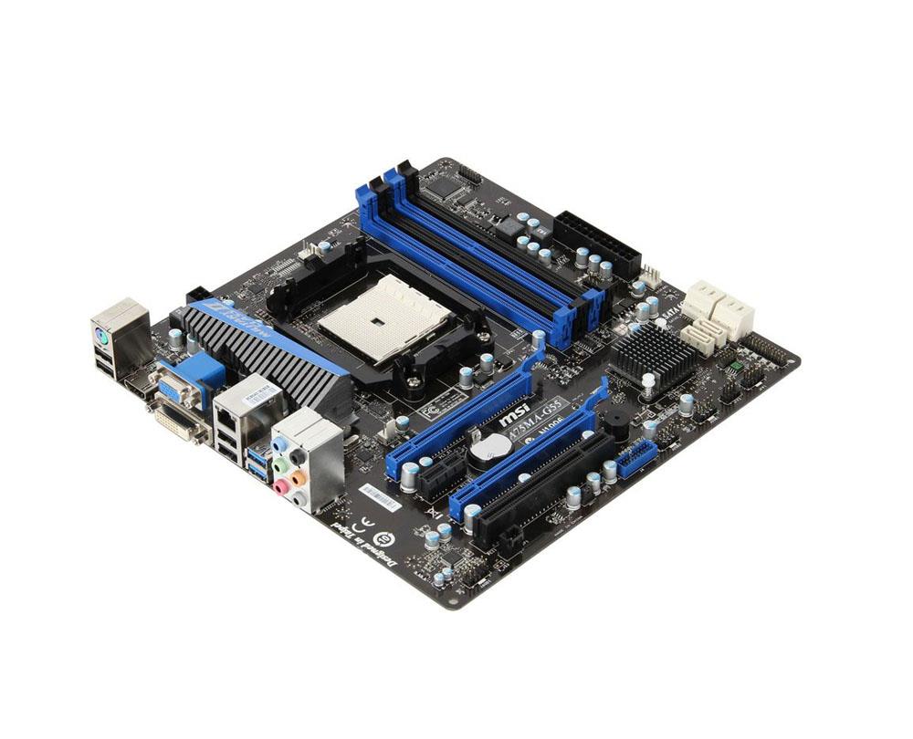 A75MA-G55 MSI Socket FM1 AMD A75 Chipset AMD LIano APU Processors Support DDR3 4x DIMM 6x SATA 6.0Gb/s Micro-ATX Motherboard (Refurbished) 