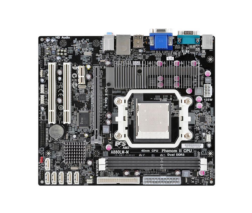 A880LM ECS Socket AM3 AMD 760G + SB700 Chipset AMD Phenom II X6/ AMD Phenom II/ AMD Athlon/ AMD Sempron Processors Support DDR3 2x DIMM 6x SATA 3.0Gb/s Micro-ATX Motherboard (Refurbished)