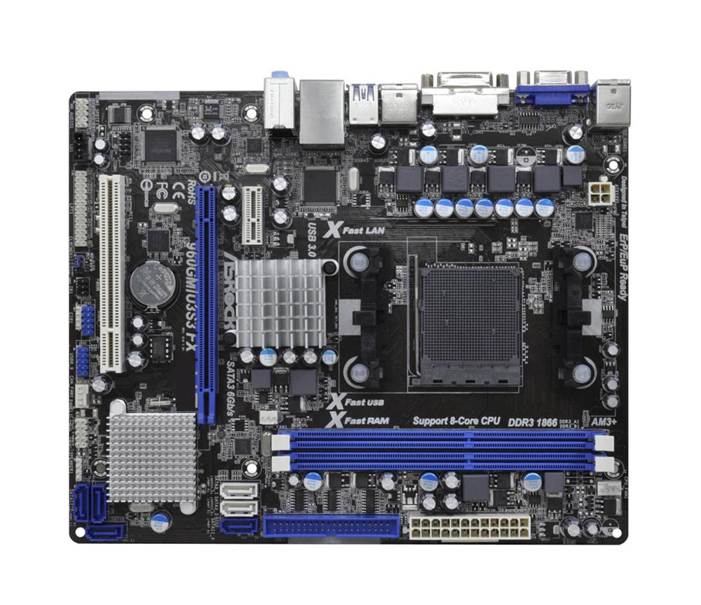 ASR-960GM/USS3-FX ASRock 960GM/U3S3 FX Socket AM3+ AMD 760G + SB710 Chipset AMD Phenom II X6/X4/X3/X2/ AMD Athlon II X4/X3/X2/ Sempron Processors Support DDR3 2x DIMM 2x SATA3 6.0Gb/s Micro-ATX Motherboard (Refurbished)