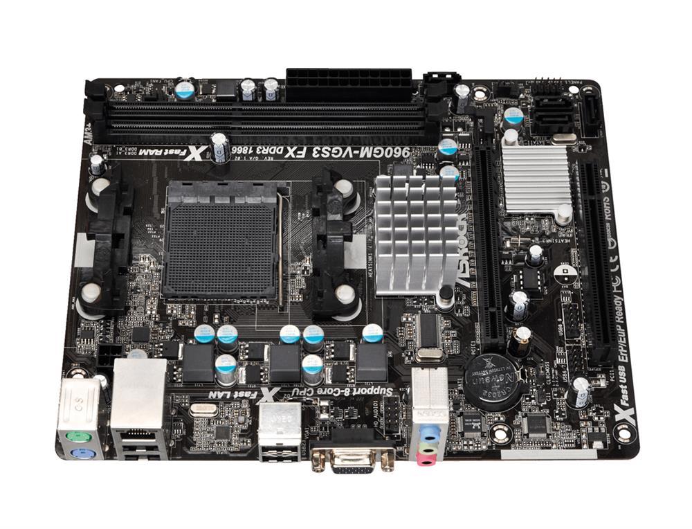 ASR-960GM-VGS3-FX ASRock Socket AM3+ AMD 760G + SB710 Chipset AMD Phenom II X6/ II X4/ II X3/ II X2/ AMD Athlon II X4/ II X3/ II X2/ AMD Sempron Processors Support DDR3 2x DIMM 4x SATA3 6.0Gb/s Micro-ATX Motherboard (Refurbished)