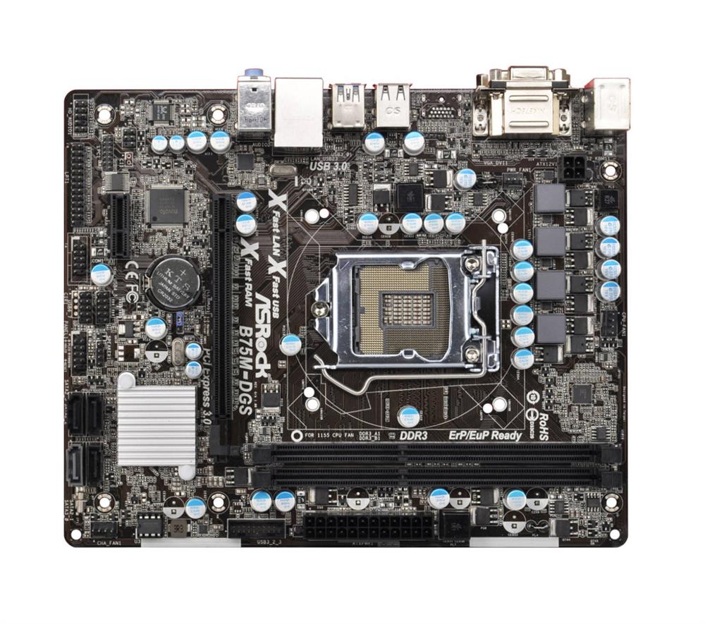 ASR-B75M-DGS ASRock B75M-DGS Socket LGA 1155 Intel B75 Chipset 3rd & 2nd Generation Core i7 / i5 / i3 / Pentium / Celeron / Xeon Processors Support DDR3 2x DIMM 1x SATA3 6.0Gb/s Micro-ATX Motherboard (Refurbished)