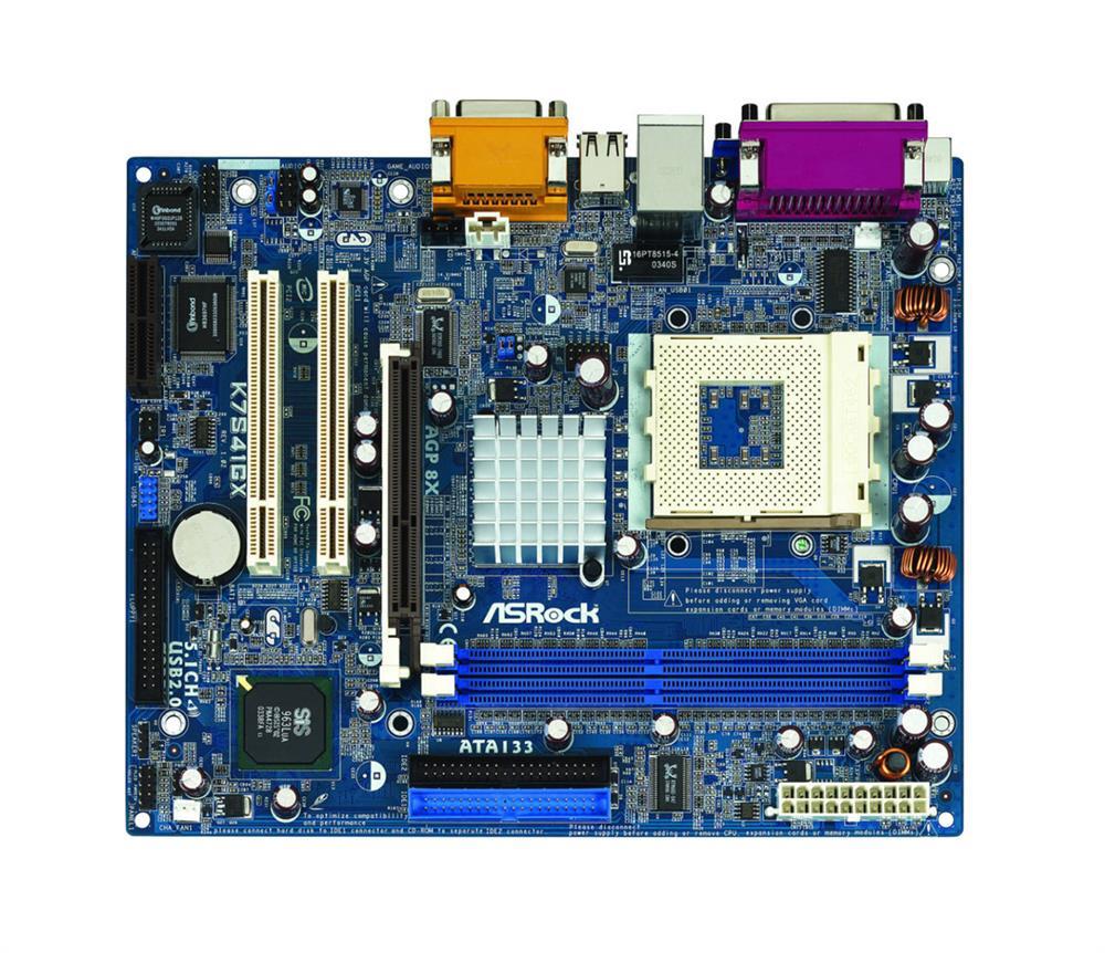 ASR-K7S41GX ASRock K7S41GX Socket 462 SIS 741GX + 963L Chipset AMD Athlon/ Athlon XP/ Sempron/ Duron Processors Support DDR 2x DIMM 2x ATA 133/100/66/33 Micro-ATX Motherboard (Refurbished)
