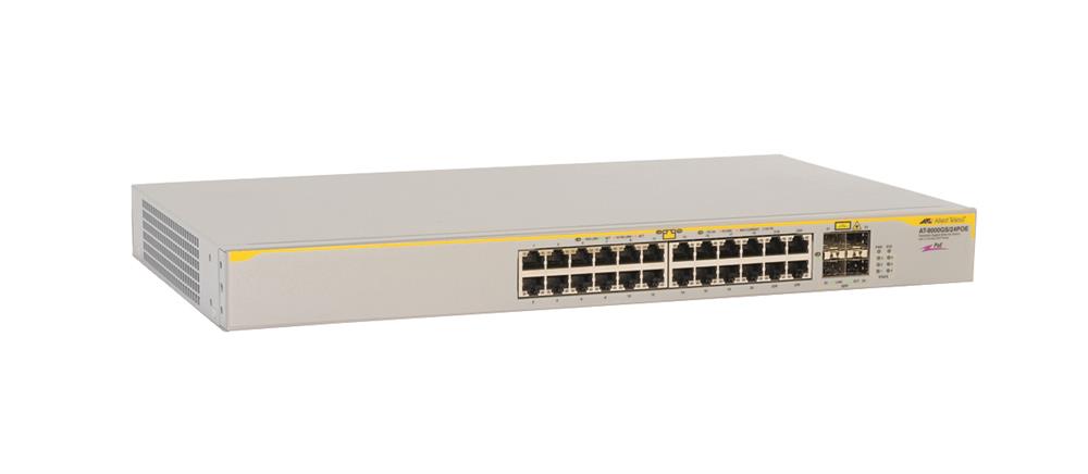 AT-8000GS/24POE Allied Telesis 10/ 100/ 1000Base-TX 24-ports PoE Stackable Gigabit Ethernet Switch with 4 Combo ports (Refurbished)