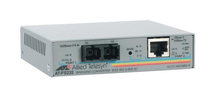 AT-FS232-60 Allied Telesis 10/100Base-TX to 100Base-FX SC 2-Port Bridging Media Converter