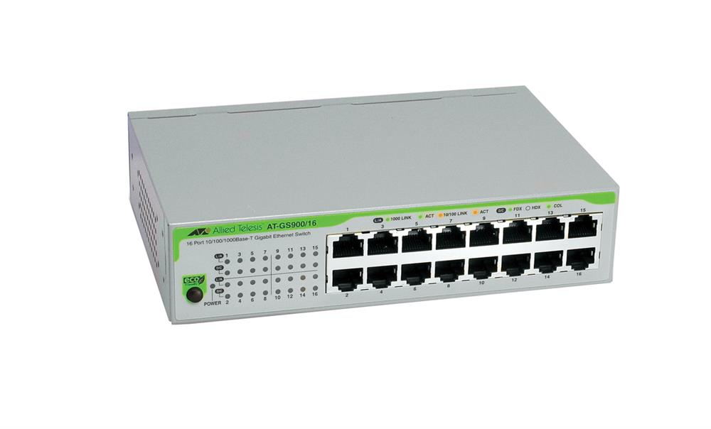 AT-GS900/16 Allied Telesis 16-Ports 10/100/1000TX Unmanged Switch (Refurbished)