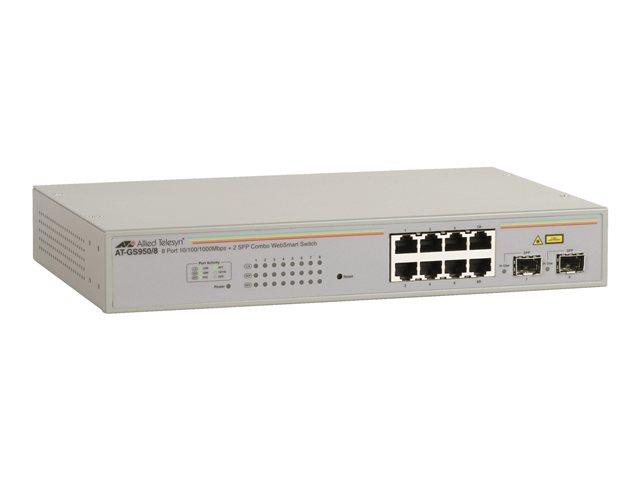 AT-GS950/8-30 Allied Telesis 8-Ports 10/100/1000T Websmart Switch with 2 SFP Co (Refurbished)