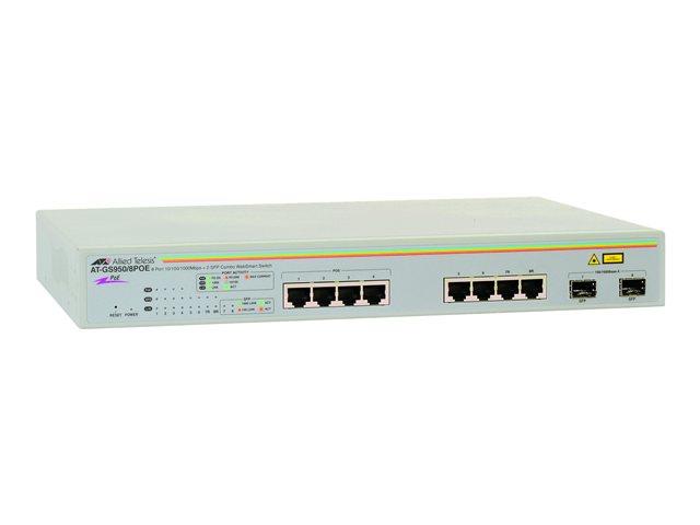 AT-GS950/8POE-30 Allied Telesis 8-Ports 10/100/1000TX WebSmart POE Switch with 2 SFP bays (Refurbished)