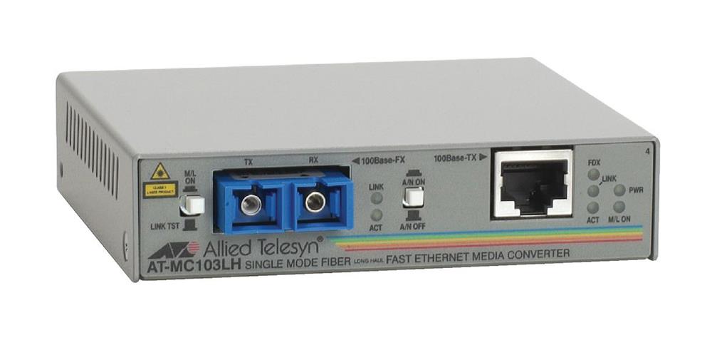 AT-MC103LH-30 Allied Telesis 1000Base-TX (RJ-45) to 100Base-FX (SC) Single-mode fiber (40km) Media Converter