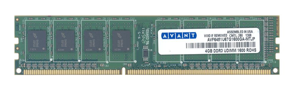 AVF6451U67G1600GA-MTJP Avant 4GB PC3-12800 DDR3-1600MHz non-ECC Unbuffered CL11 240-Pin DIMM 1.35V Low Voltage Single Rank Memory Module