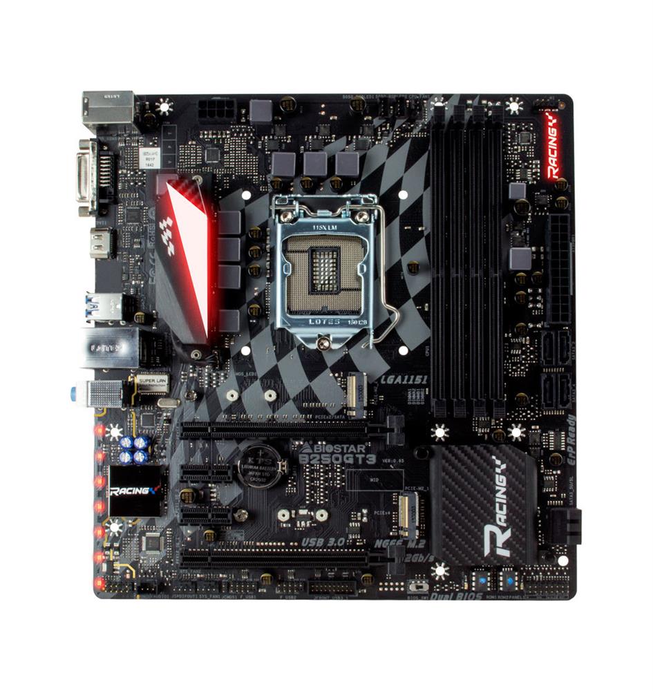 B250GT3 Biostar Socket LGA 1151 Intel B250 Chipset Core i7 / i5 / i3 / Pentium / Celeron Processors Support DDR4 4x DIMM 6x SATA3 6.0Gb/s Micro-ATX Motherboard (Refurbished)