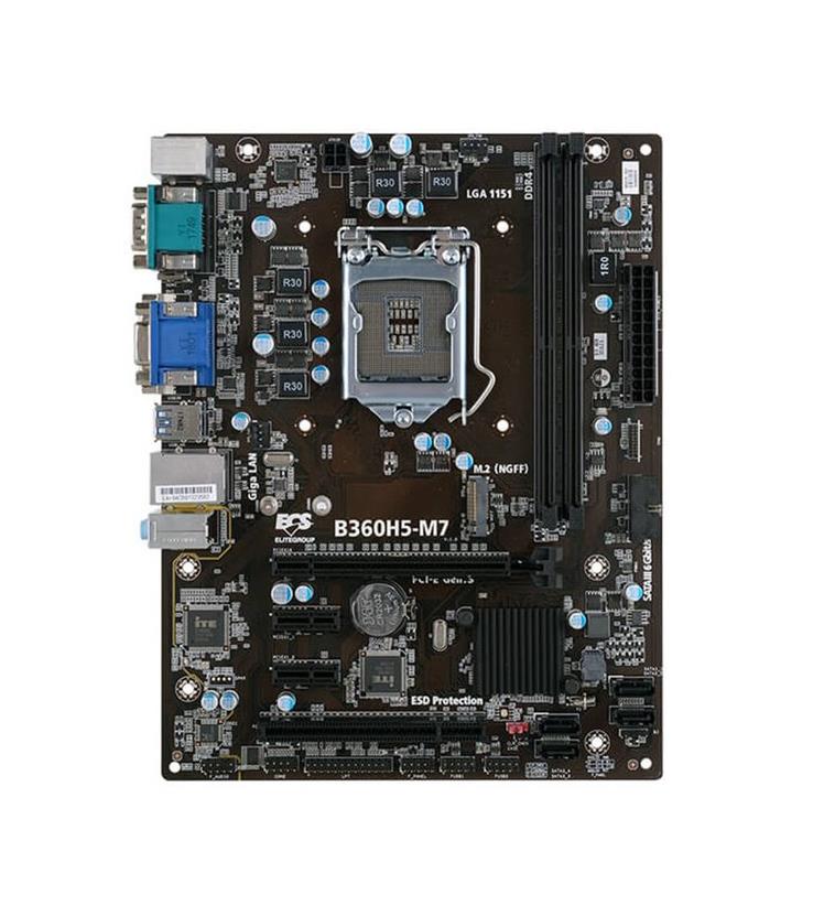 B360H5-M7 ECS Socket LGA 1151 Intel B360 Express Chipset Core i7 / i5 / i3 / Pentium / Celeron Processors Support DDR4 2x DIMM 4x SATA3 6.0Gb/s Micro-ATX Motherboard (Refurbished)
