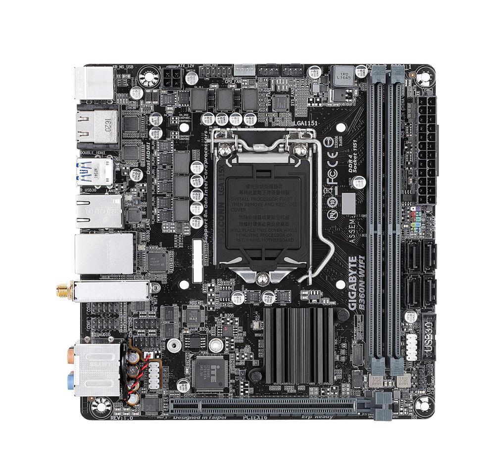 B360N WIFI (rev. 1.0) Gigabyte Socket LGA 1151 Intel B360 Express Chipset 8th Generation Core i7 / i5 / i3 / Pentium / Celeron Processors Support DDR4 2x DIMM 4x SATA 6.0Gb/s Mini-ITX Motherboard (Refurbished)