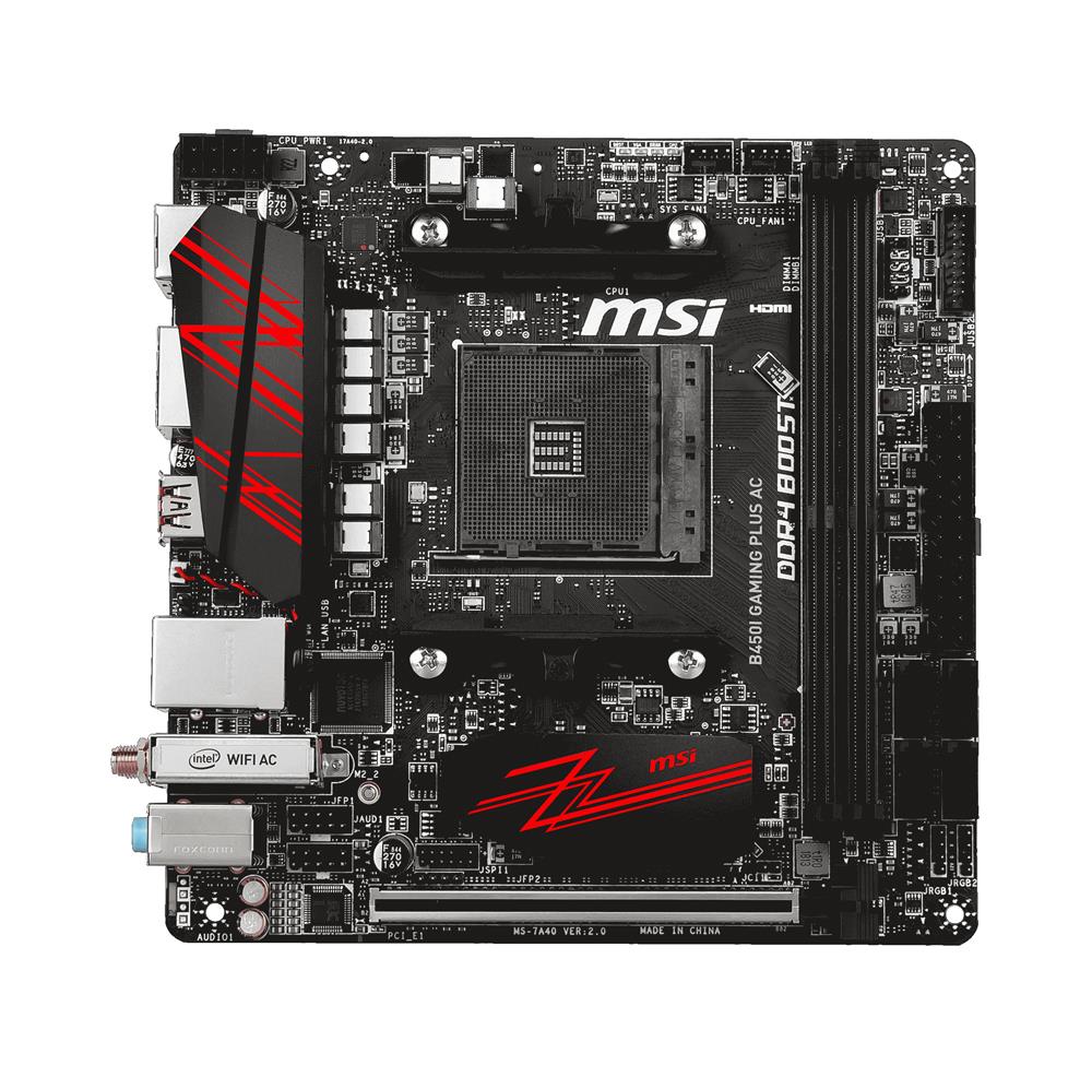 B450I GAMING PLUS AC MSI Socket AM4 AMD B450 Chipset AMD Ryzen 7 Processors Support DDR4 2x DIMM 4x SATA3 6.0Gb/s Mini-ITX Motherboard (Refurbished)