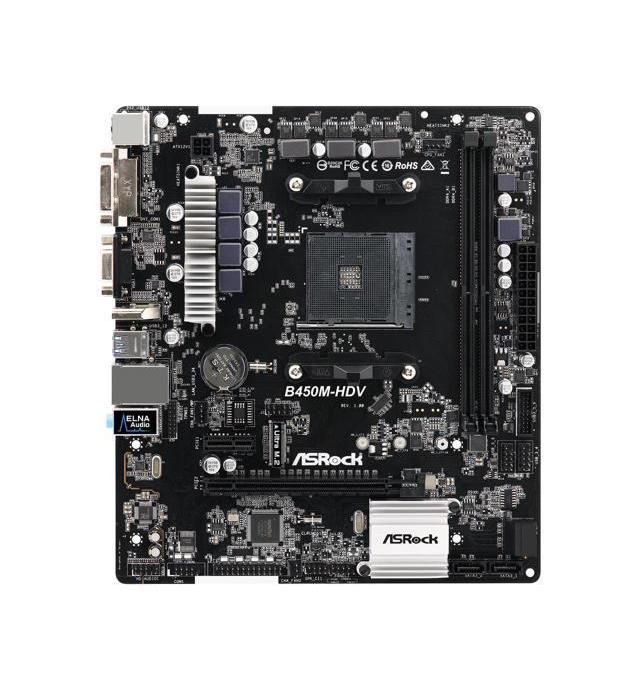 B450M-HDV ASRock Socket AM4 AMD Promontory B450 Chipset AMD Core 2 Quad Processors Support DDR4 2x DIMM 4x SATA3 6.0Gb/s Micro-ATX Motherboard (Refurbished)