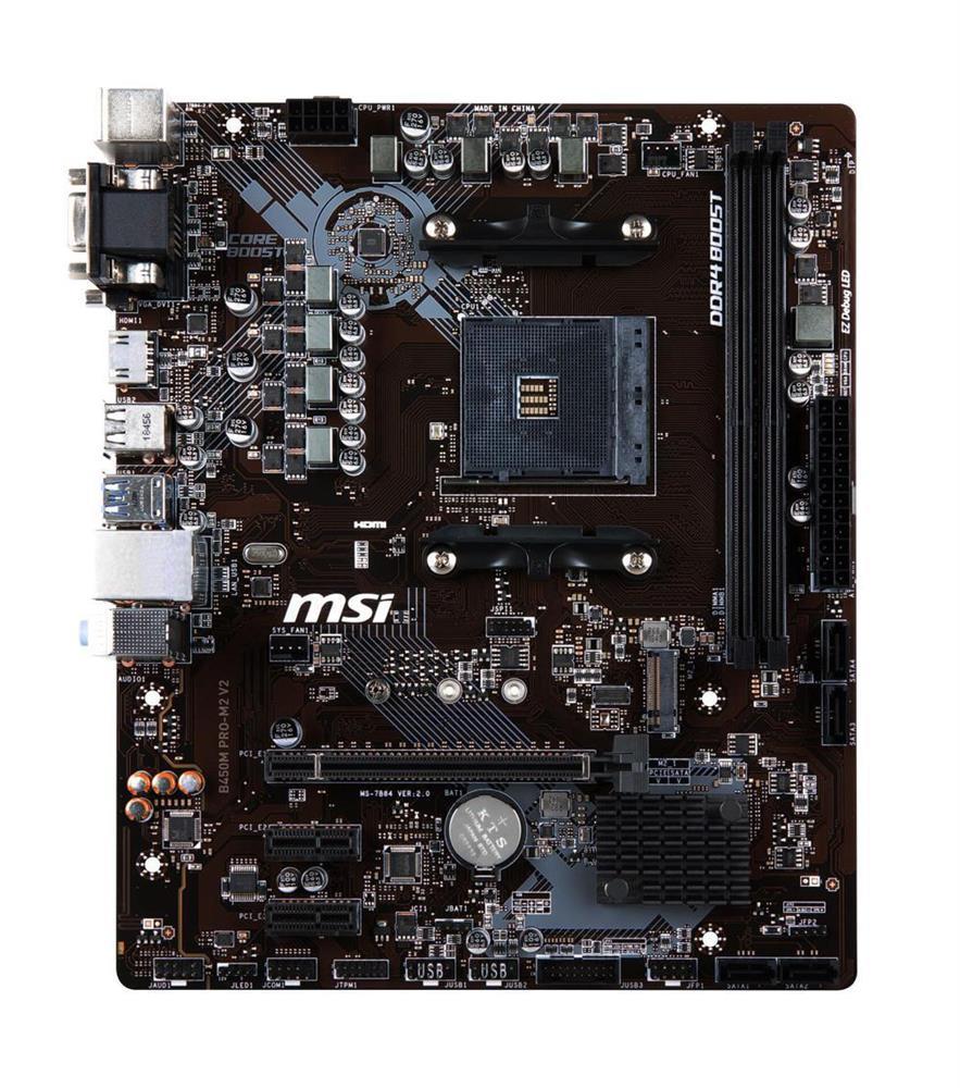 B450M PRO-M2 MAX MSI Socket AM4 AMD B450 Chipset AMD Ryzen 9 Processors Support DDR4 2x DIMM 4x SATA3 6.0Gb/s Micro-ATX Motherboard (Refurbished)