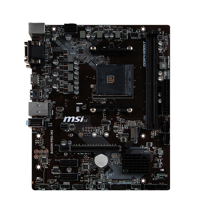 B450MPROM2-A1 MSI B450M PRO-M2 Socket AM4 AMD B450 Chipset AMD Ryzen 7 Processors Support DDR4 2x DIMM 4x SATA3 6.0Gb/s Micro-ATX Motherboard (Refurbished)