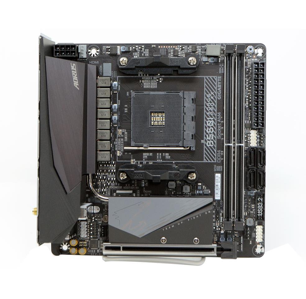 B550I AORUS PRO AX (rev. 1.0) Gigabyte B550I AORUS PRO AX Socket AM4 AMD B550 Chipset AMD Ryzen 5000/5000 G-Series / 4000 G-Series Processors Support DDR4 2x DIMM 4x SATA 6.0Gb/s Mini-ITX Motherboard (Refurbished)
