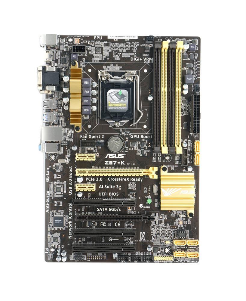 B691746 ASUS Z87-K Socket LGA 1150 Intel Z87 Chipset 4th Generation Core i7 / i5 / i3 / Pentium / Celeron Processors Support DDR3 4x DIMM 6x SATA 6.0Gb/s ATX Motherboard (Refurbished)