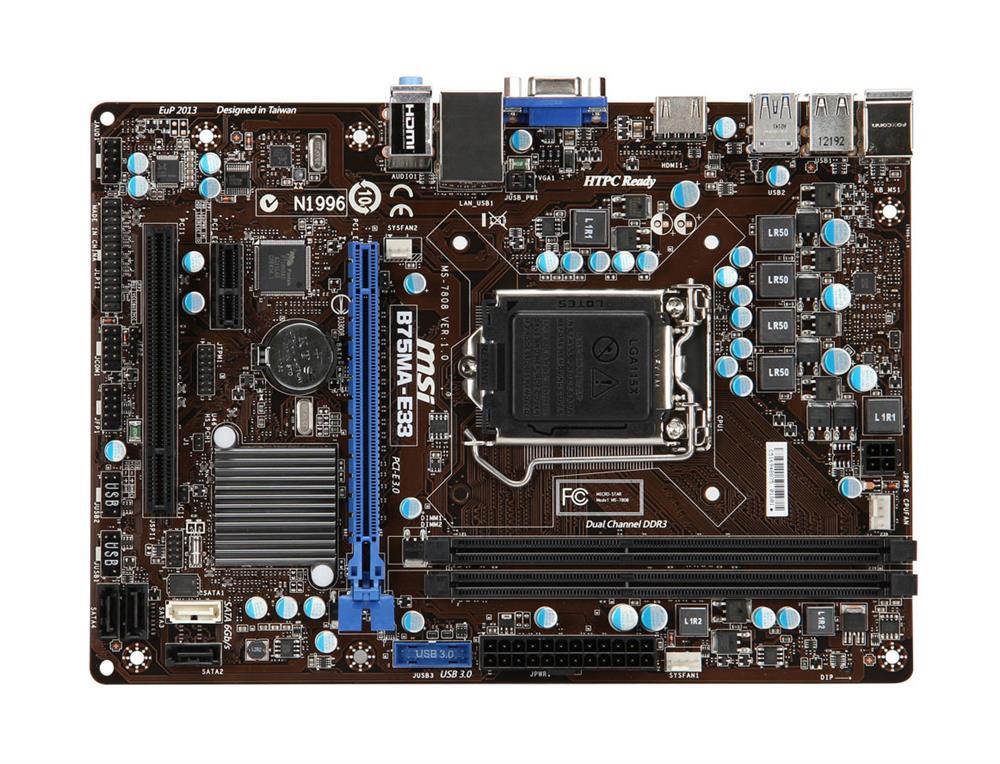 B75MA-E33 MSI Socket LGA 1155 Intel B75 Chipset 3rd Gen Core i7 / i5 / i3 / Pentium / Celeron Processor Support DDR3 2x DIMM 1x SATA 6.0Gb/s Micro-ATX Motherboard (Refurbished)