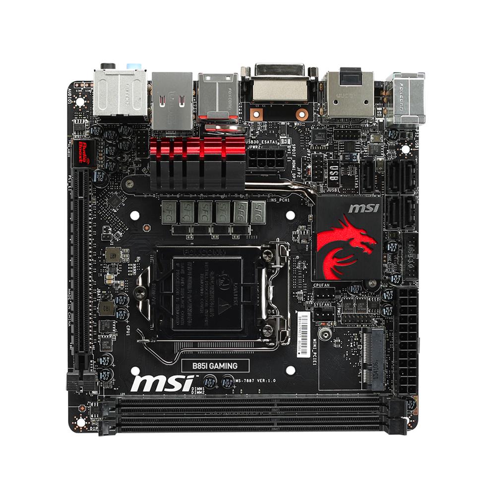 B85I GAMING MSI Socket LGA 1150 Intel B85 Express Chipset 4th Generation Core i7 / i5 / i3 / Pentium / Celeron Processors Support DDR3 2x DIMM 4x SATA 6.0Gb/s Mini-ITX Motherboard (Refurbished)