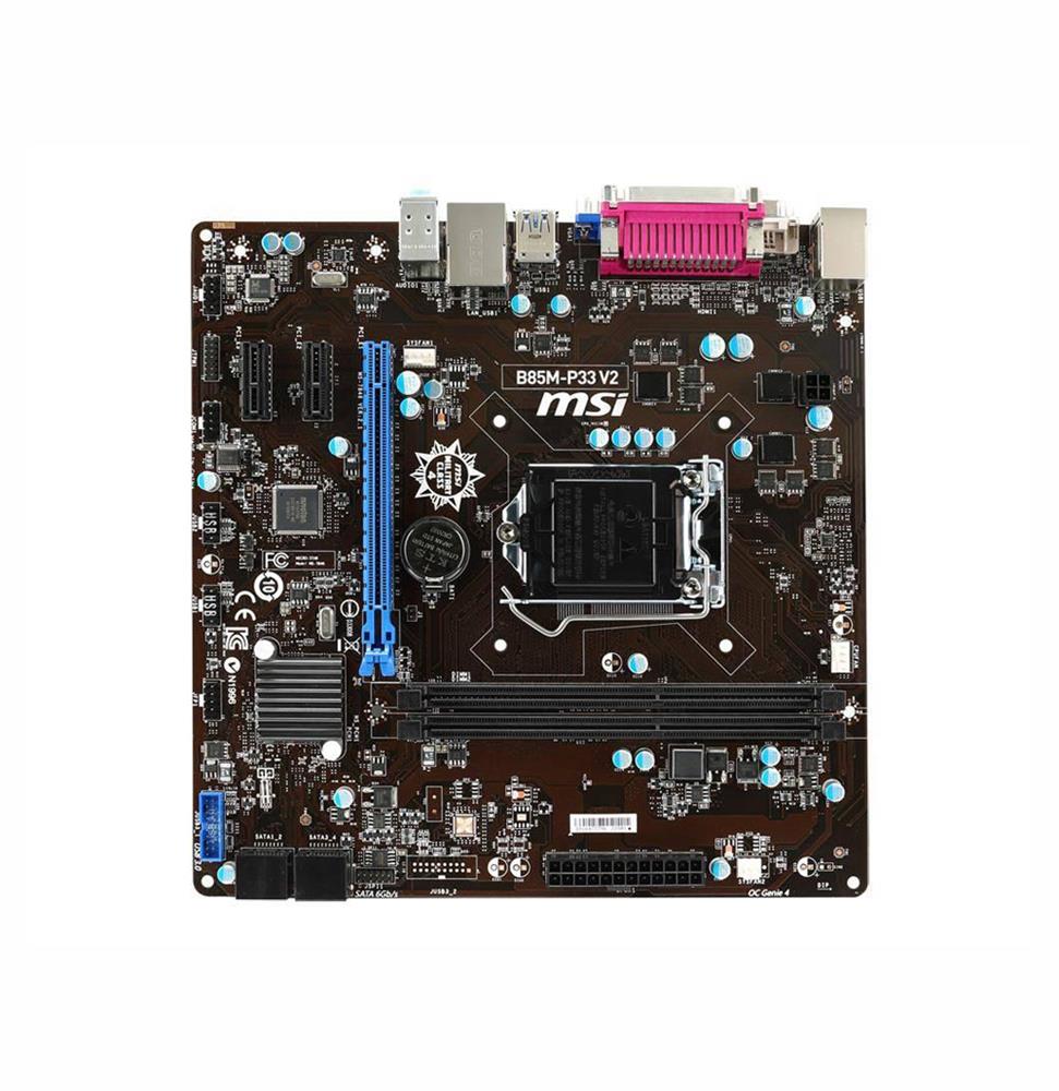 B85M-P33 V2 MSI Socket LGA 1150 Intel B85 Express Chipset 4th Generation Core i7 / i5 / i3 / Pentium / Celeron Processors Support DDR3 2x DIMM 2x SATA 6.0Gb/s Micro-ATX Motherboard (Refurbished)